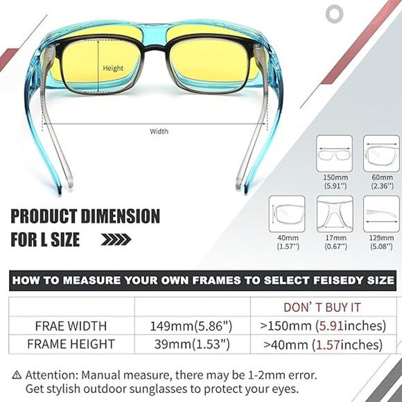 New Feisedy Blue Frame Yellow Lens Fit Over Night Driving Anti Glare Glasses - Picture 3 of 5